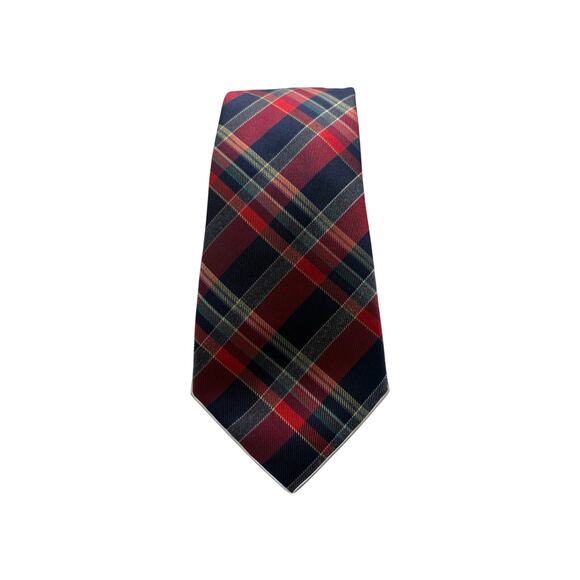 COUNTESS MARA Vintage 100% Silk Necktie Lux Designer Plaid Red/Blue W3 L51 (210) - Picture 1 of 4